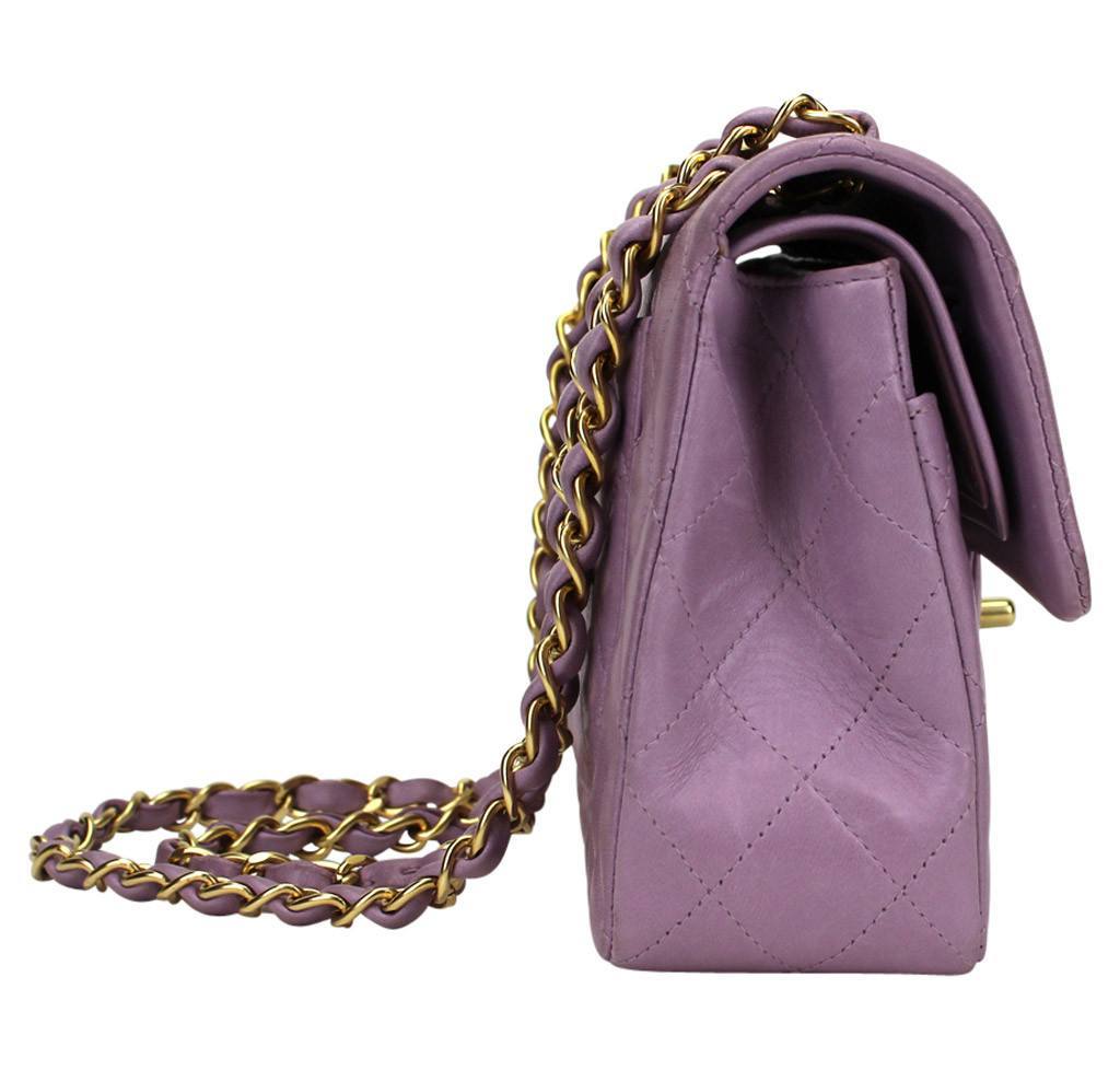 Chanel Mini Rectangular Flap with Top Handle Purple Lambskin Light Gold  Hardware