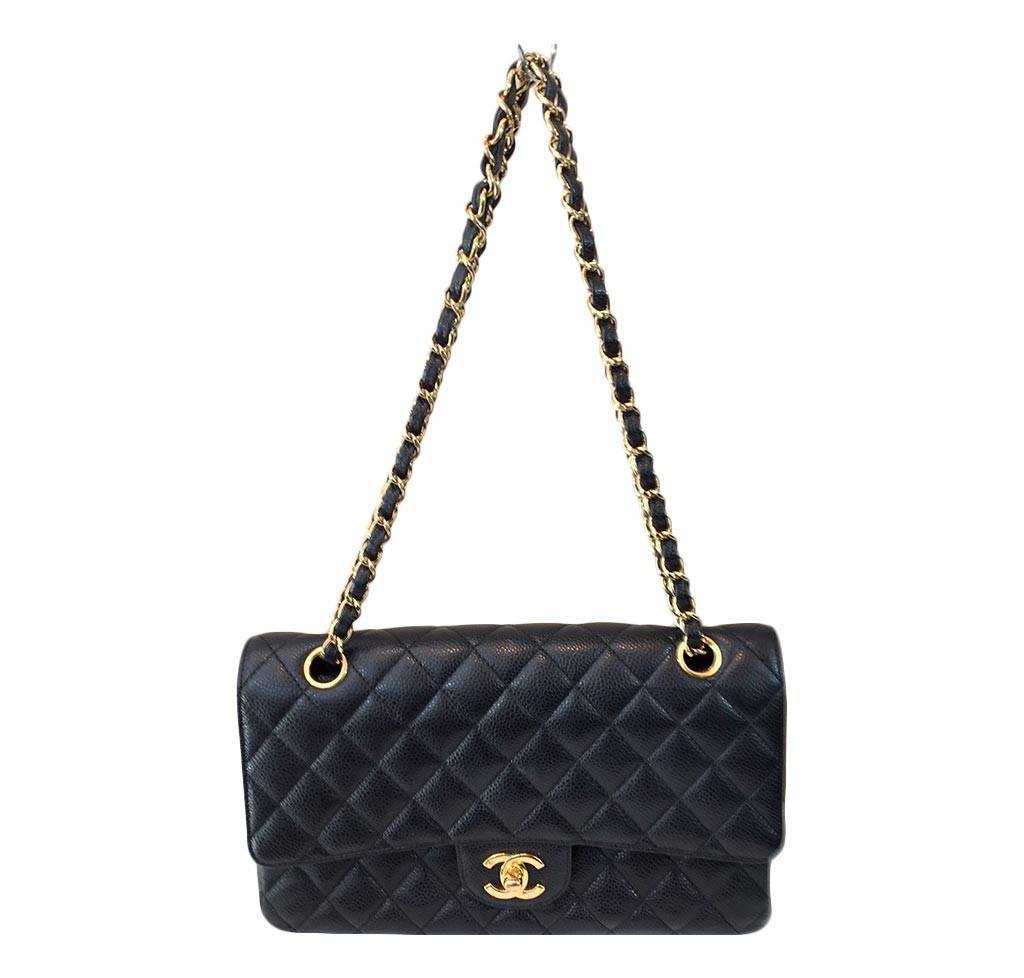 24 Almost New Chanel Classic Double Flap Medium Black Caviar with GHW