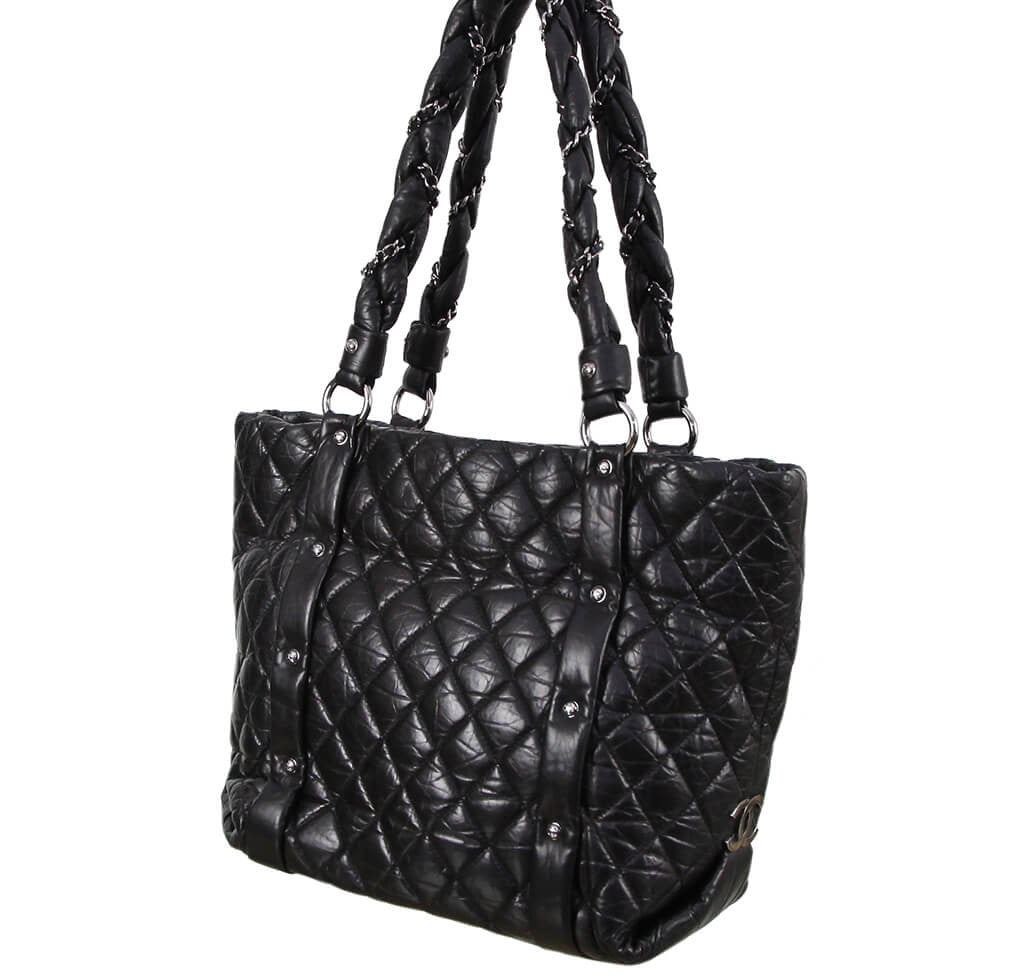 CHANEL Metallic Aged Calfskin Quilted Large Gabrielle Shopping Tote Navy  Black 1227364
