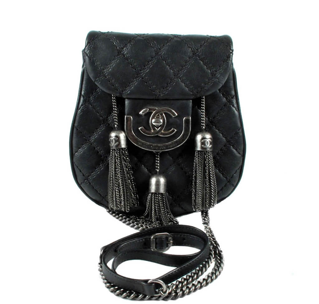 LEATHER TWIN TASSEL BLACK W/GUN METAL