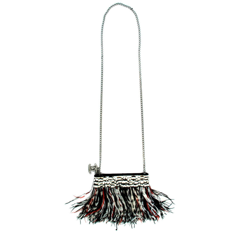 Chanel Shoulder Bag Multicolor Ostrich Feather Silver Hardware