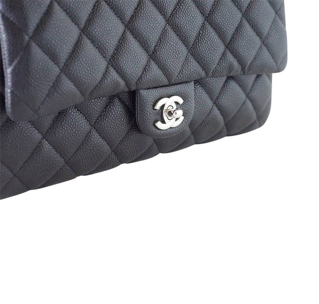 Chanel Bag Flap Flat Black Caviar Clutch / Shoulder Bag