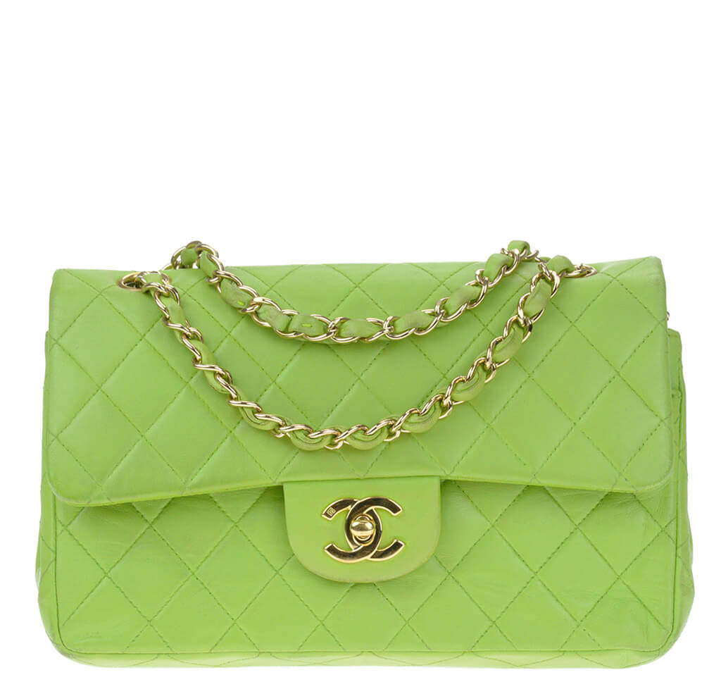 Chanel Flap Bag Green Lambskin Leather - Gold Hardware