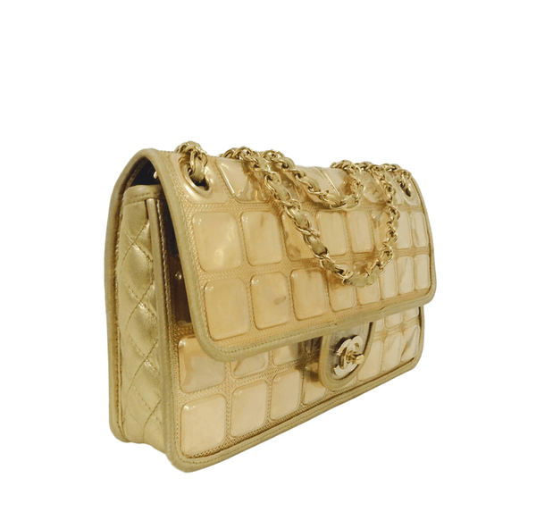 chanel ice cube bag gold metallic limited edition used side