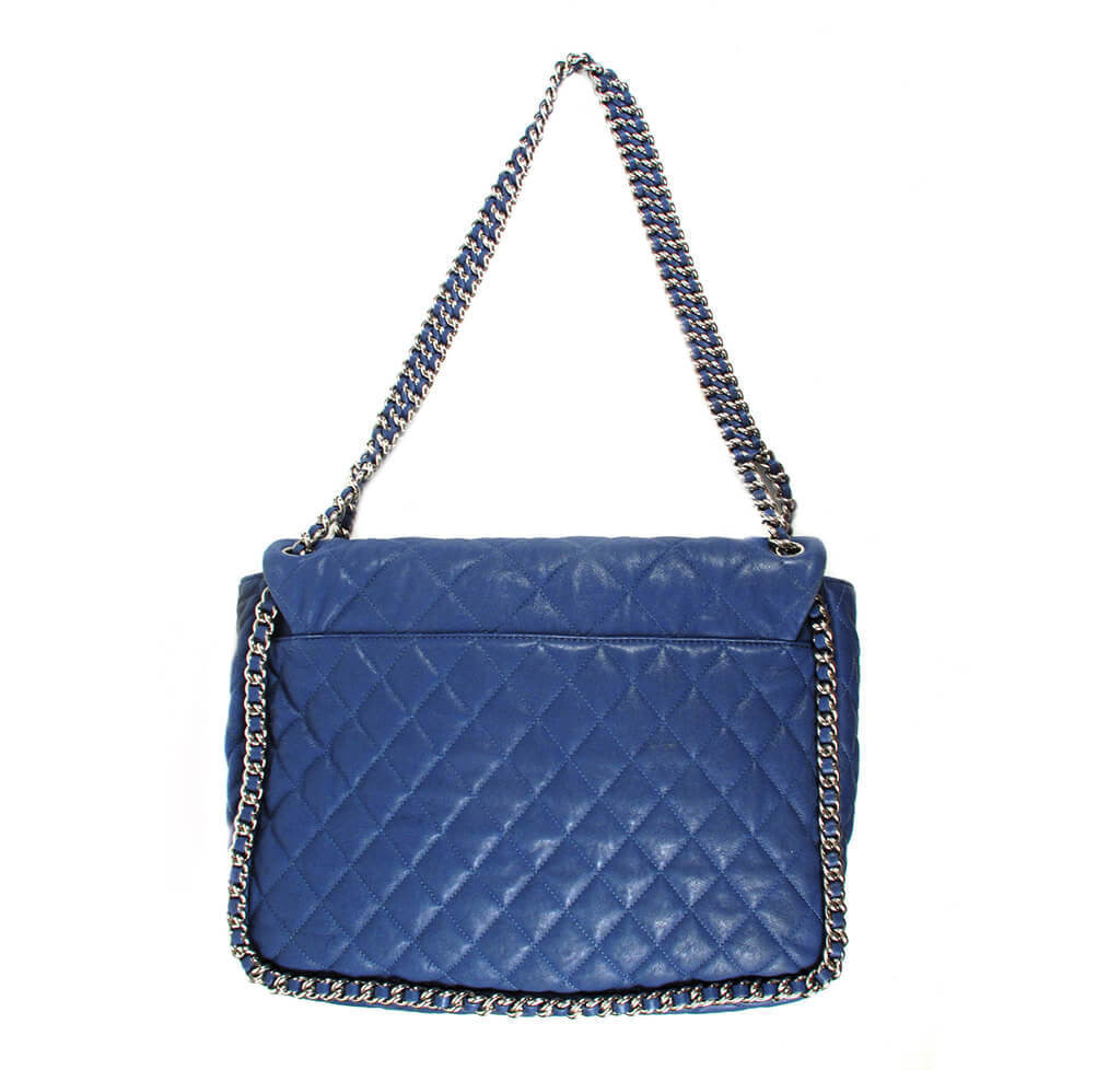 Chanel Maxi Flap Bag Blue Lambskin Leather - Silver Hardware