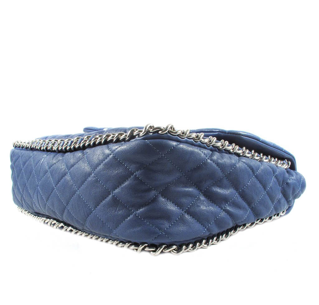 Chanel Runway Quilted Single Flap with Silver Chain Green/Blue