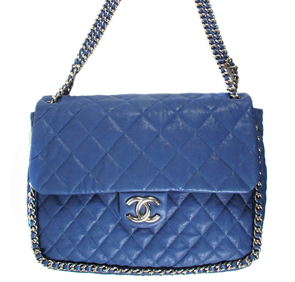 Chanel Silver Chevron Quilted Metallic Caviar Square Mini Flap Bag   Worlds Best