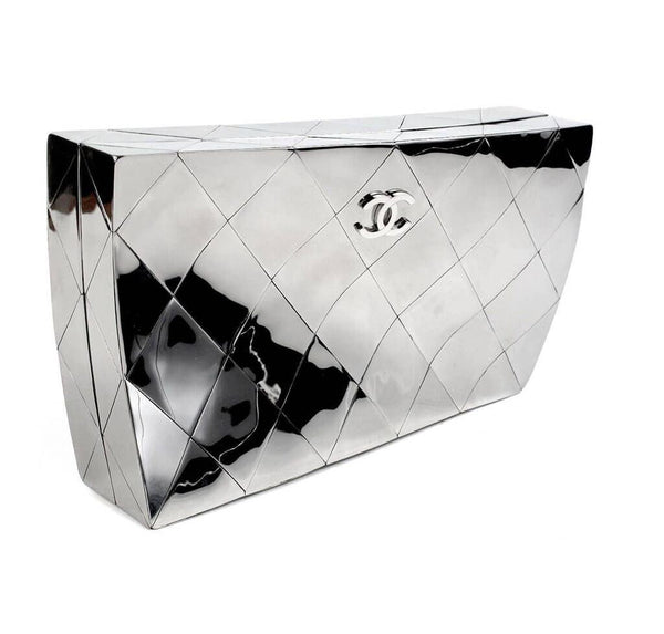 Chanel Twisted Mirror Runway Bag Silver Used Side