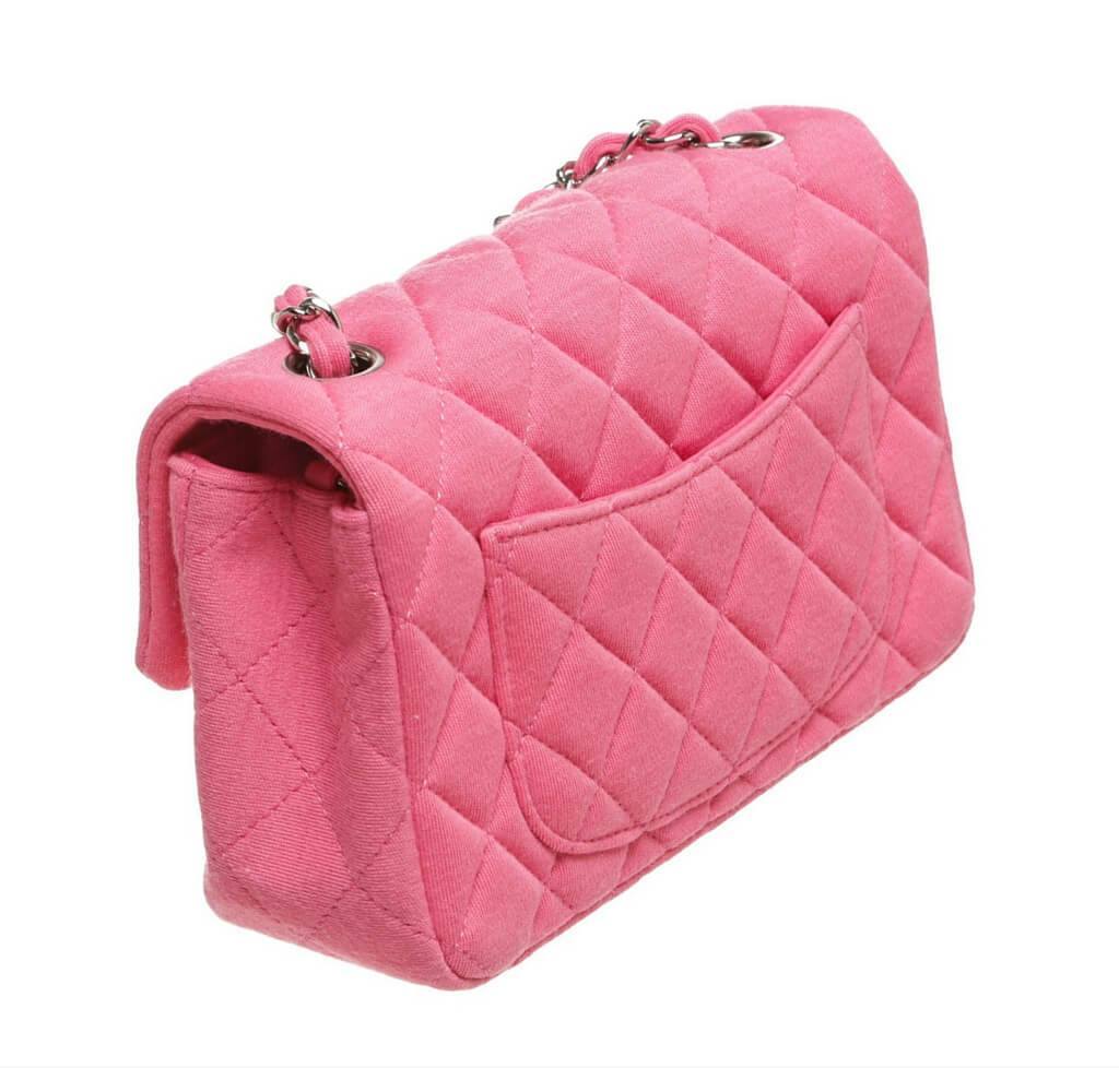 Pink Quilted Jersey Medium Double Flap Silver Hardware, 2014