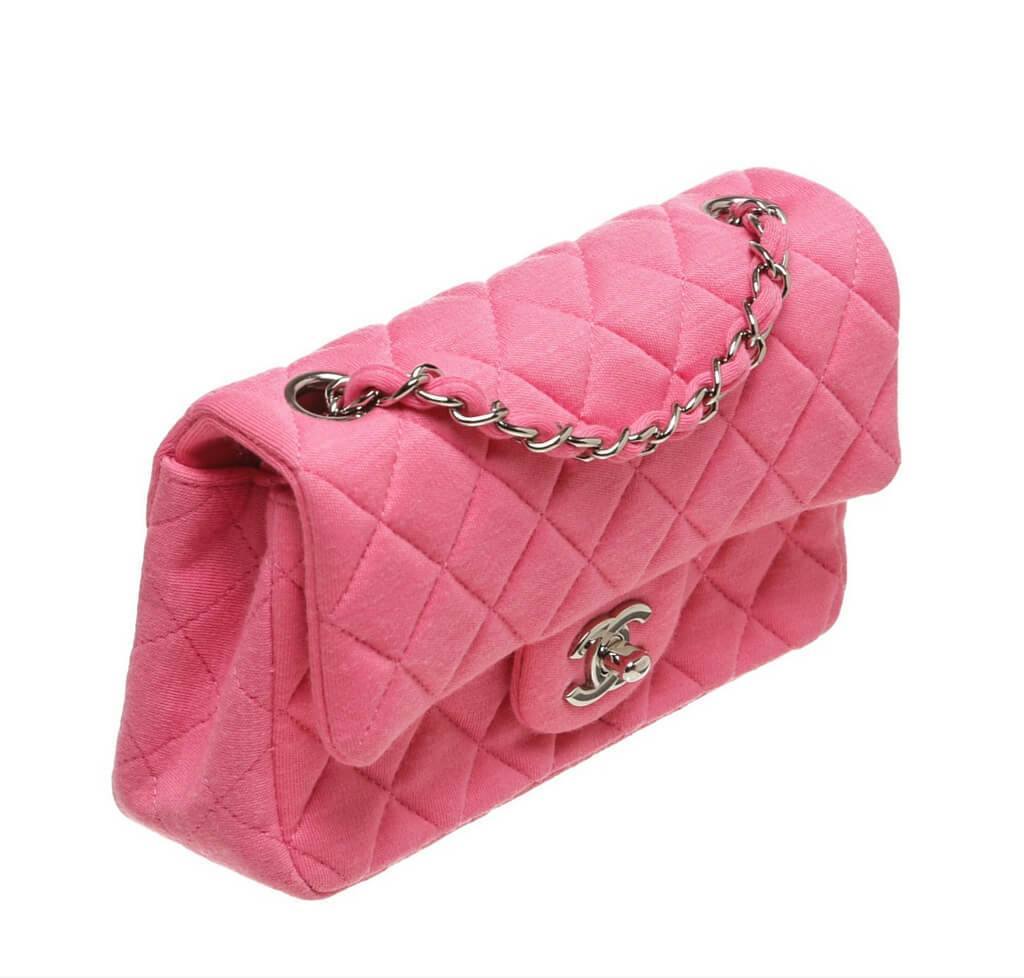 Timeless Chanel Mini rectangle Jersey classic flab bag Pink Cotton