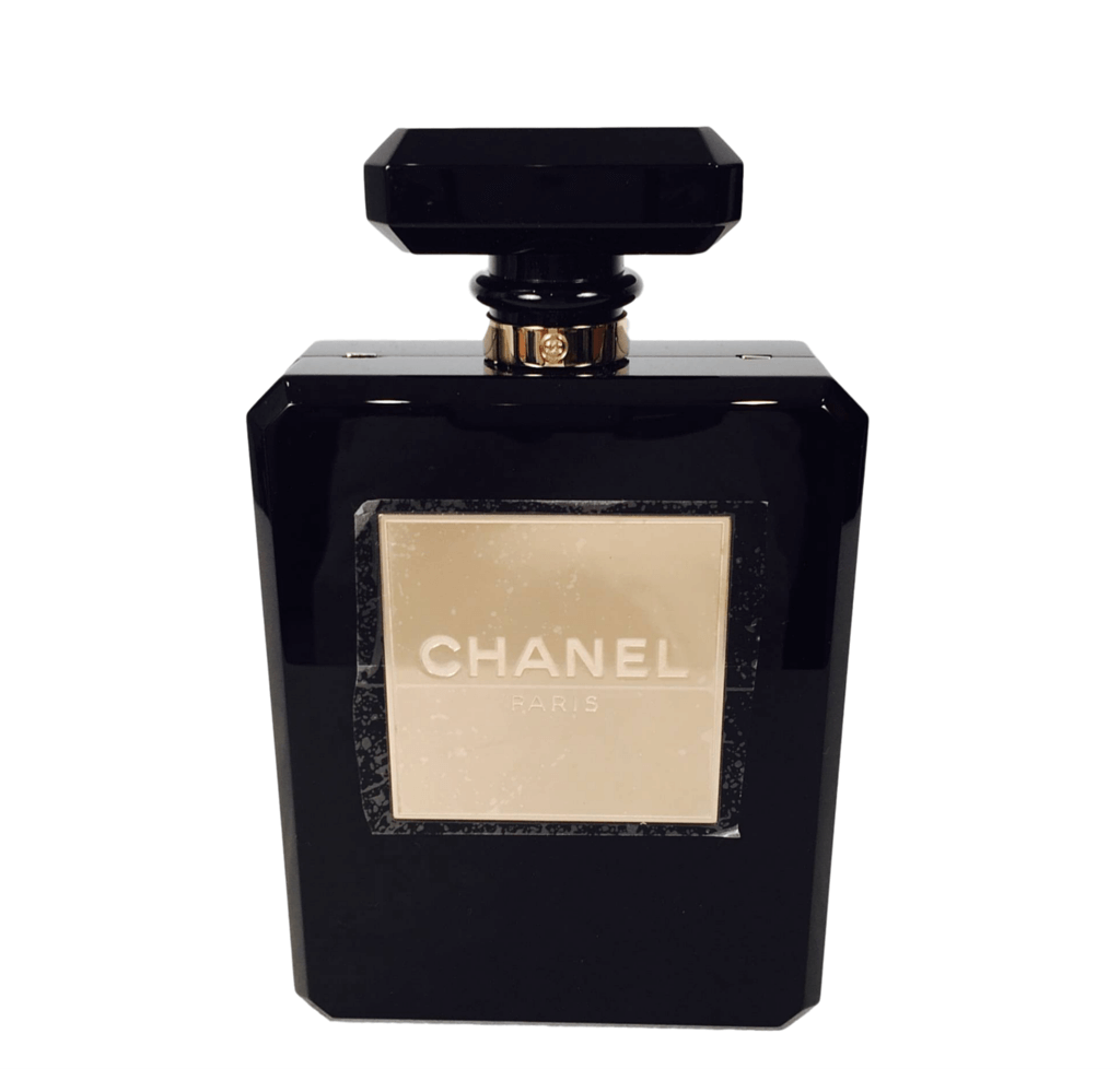 CHANEL Lambskin No. 5 Perfume Box Evening Clutch White Black 894607