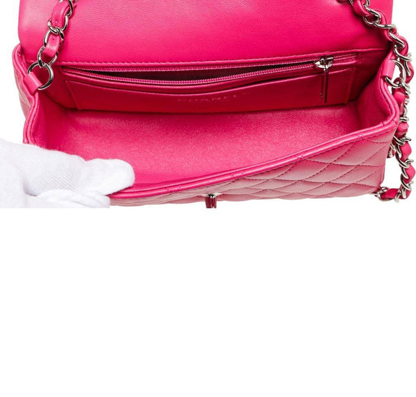 Chanel Mini Classic Flap Bag Pink Used Interior