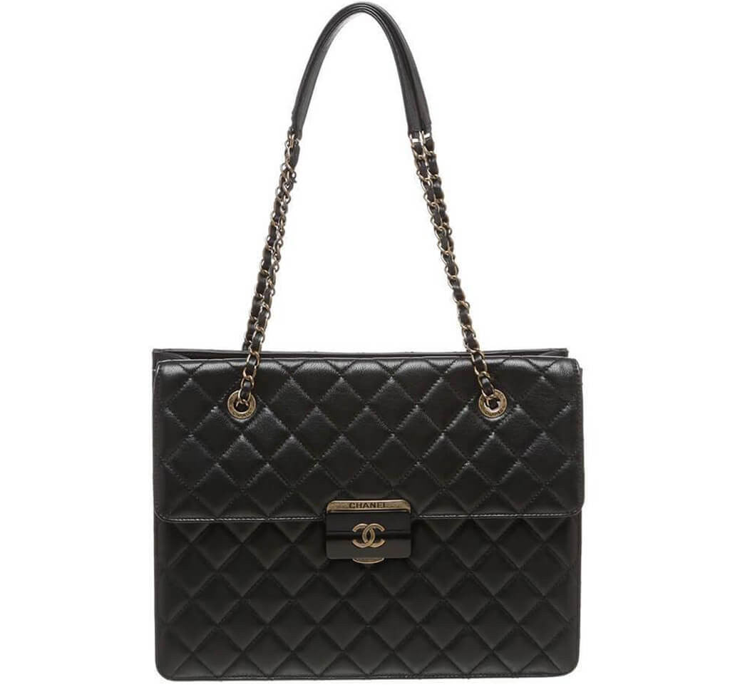 Chanel Quilted Black Leather Latch Front Tote Bag – Ladybag International