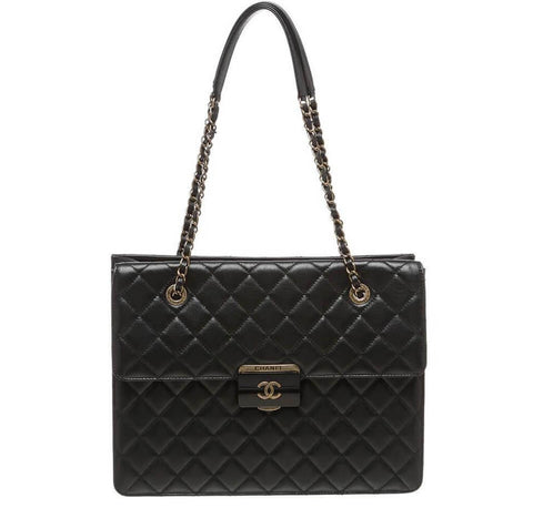 Chanel Quilted Tote Bag Black Lambskin