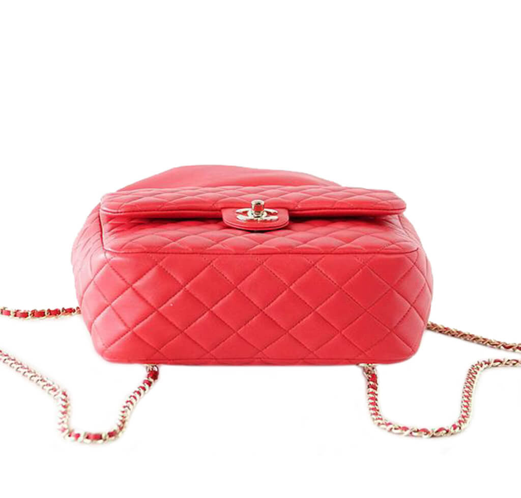 Chanel Classic Backpack Bag Red Lambskin Leather - Gold Hardware