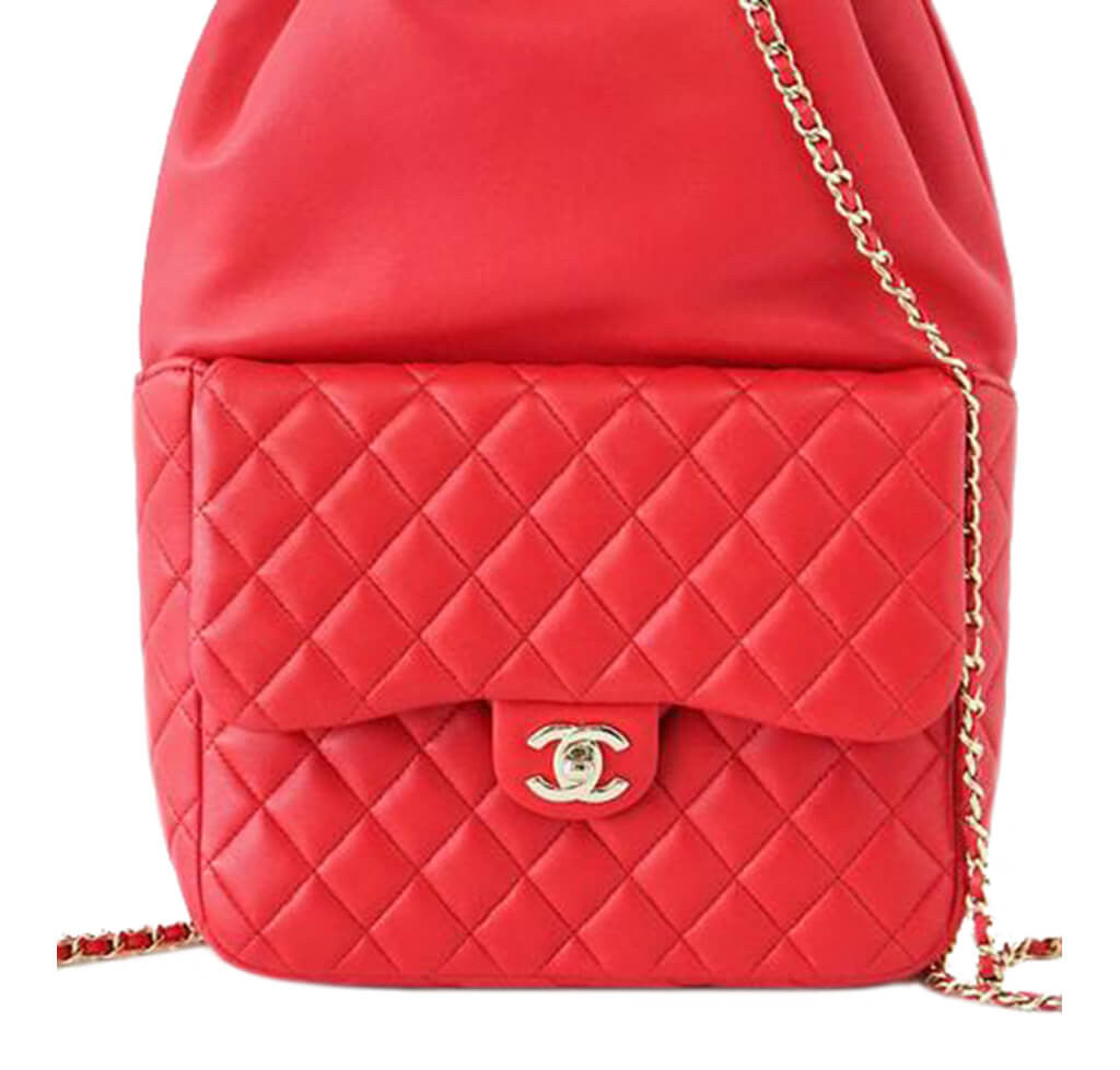 chanel backpack leather Chanel Classic Backpack Bag Red Lambskin Leather - Gold Hardware