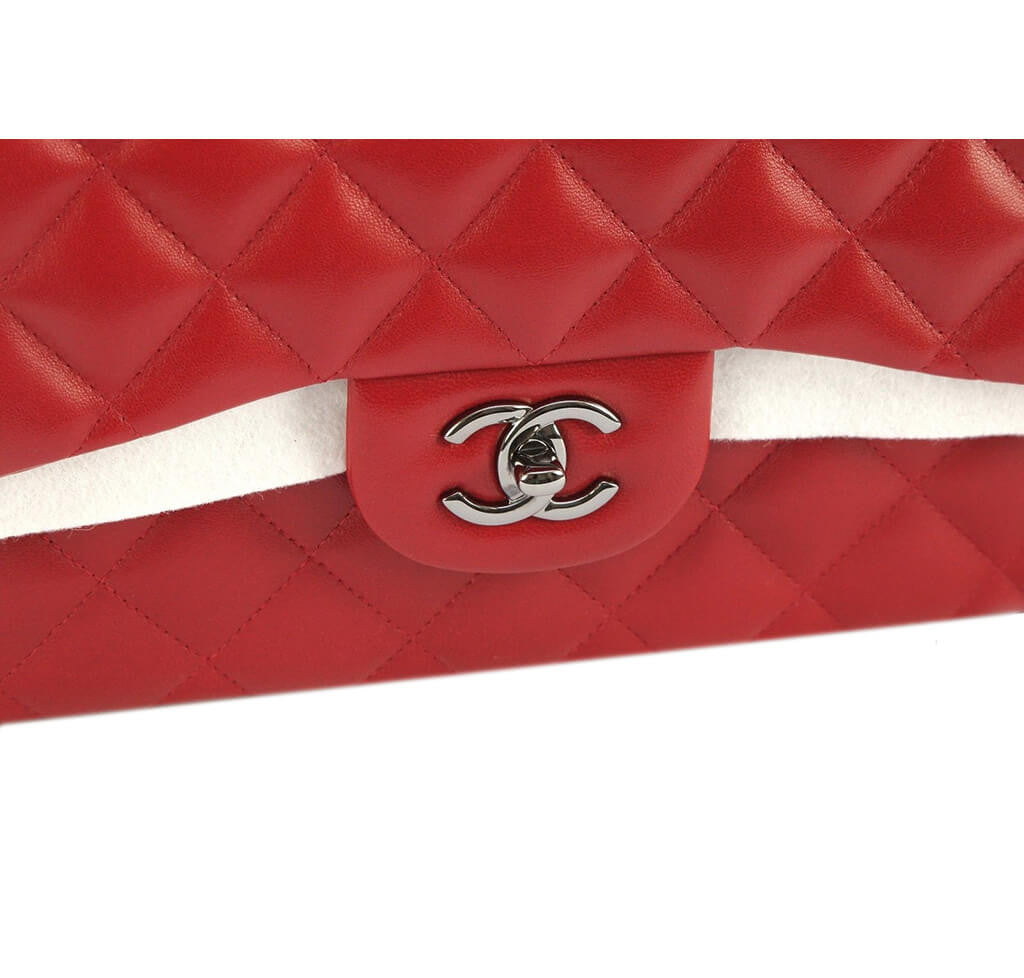 CHANEL Patent Quilted Jumbo Double Flap Red 1256132