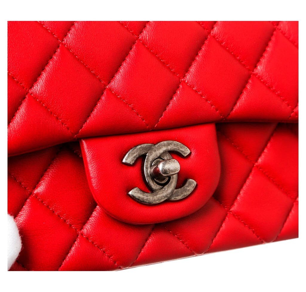 CHANEL SMALL ALLIGATOR SKIN CLASSIC DARK RED FLAP SHOULDER BAG. NEW &  AUTHENTIC