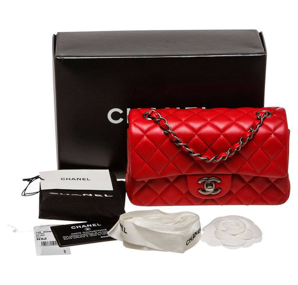 Chanel Mini Classic Flap Bag Red Used Complete
