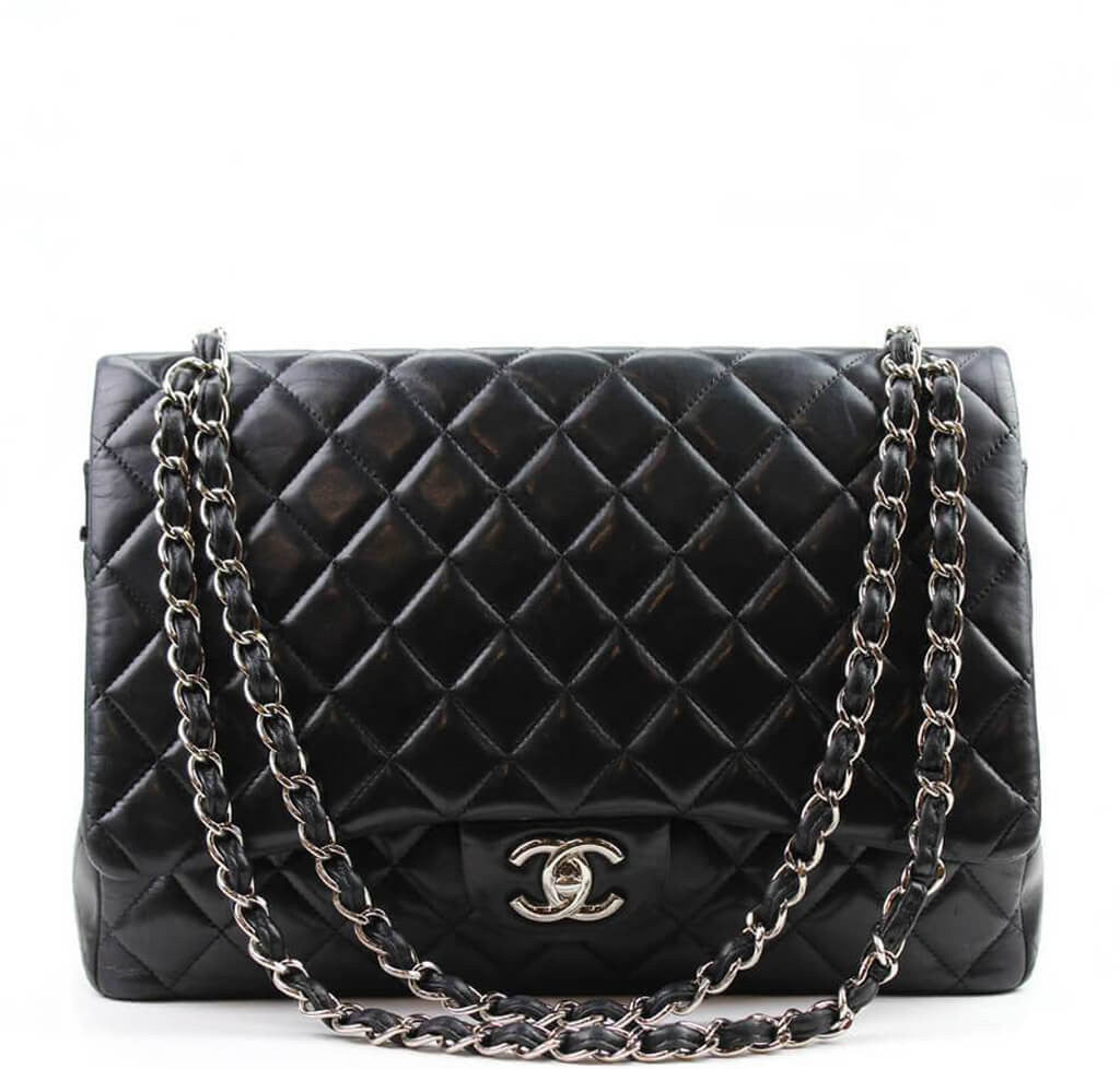 Chanel Shoulder Flap Maxi Bag Black - Silver Hardware