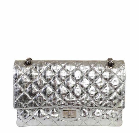 Chanel Silver Leather Rhinestone Clutch