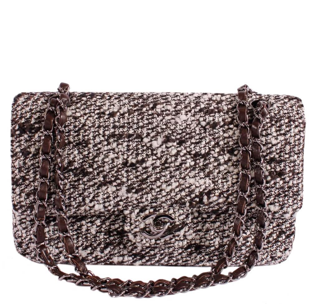 Chanel Pink Tweed Flap Bag With Pearl Detail GHW