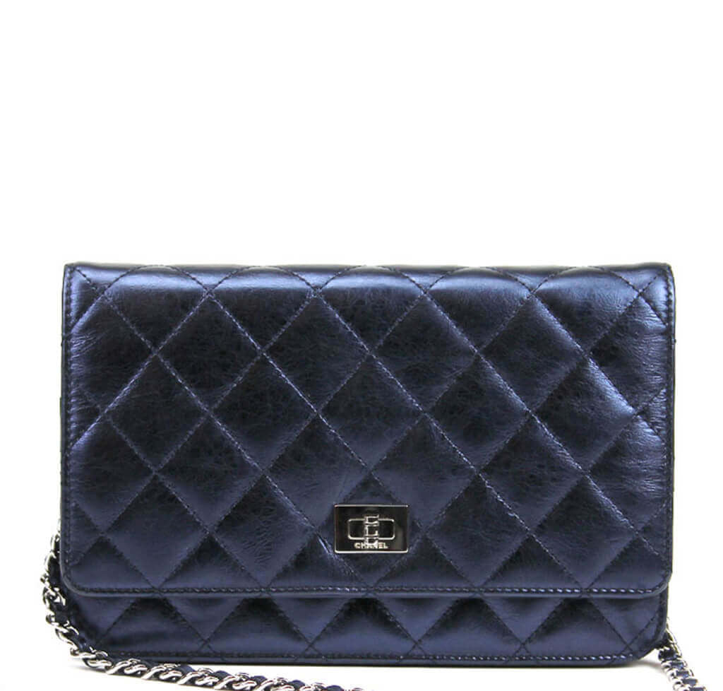 Chanel WOC Bag Dark Blue Lambskin Leather - Silver Hardware