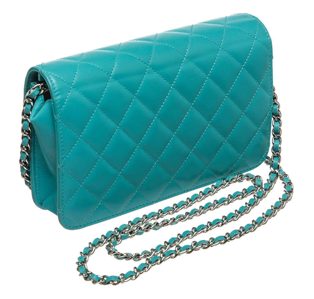 Chanel Wallet on Chain Bag Teal - Lambskin Leather Silver Hardware