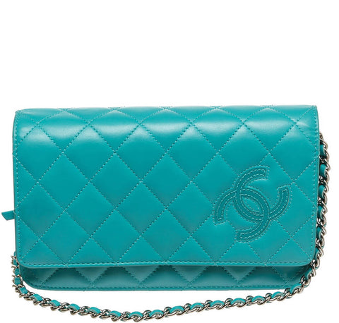 Chanel Wallet on Chain Bag Teal - Lambskin Leather Silver