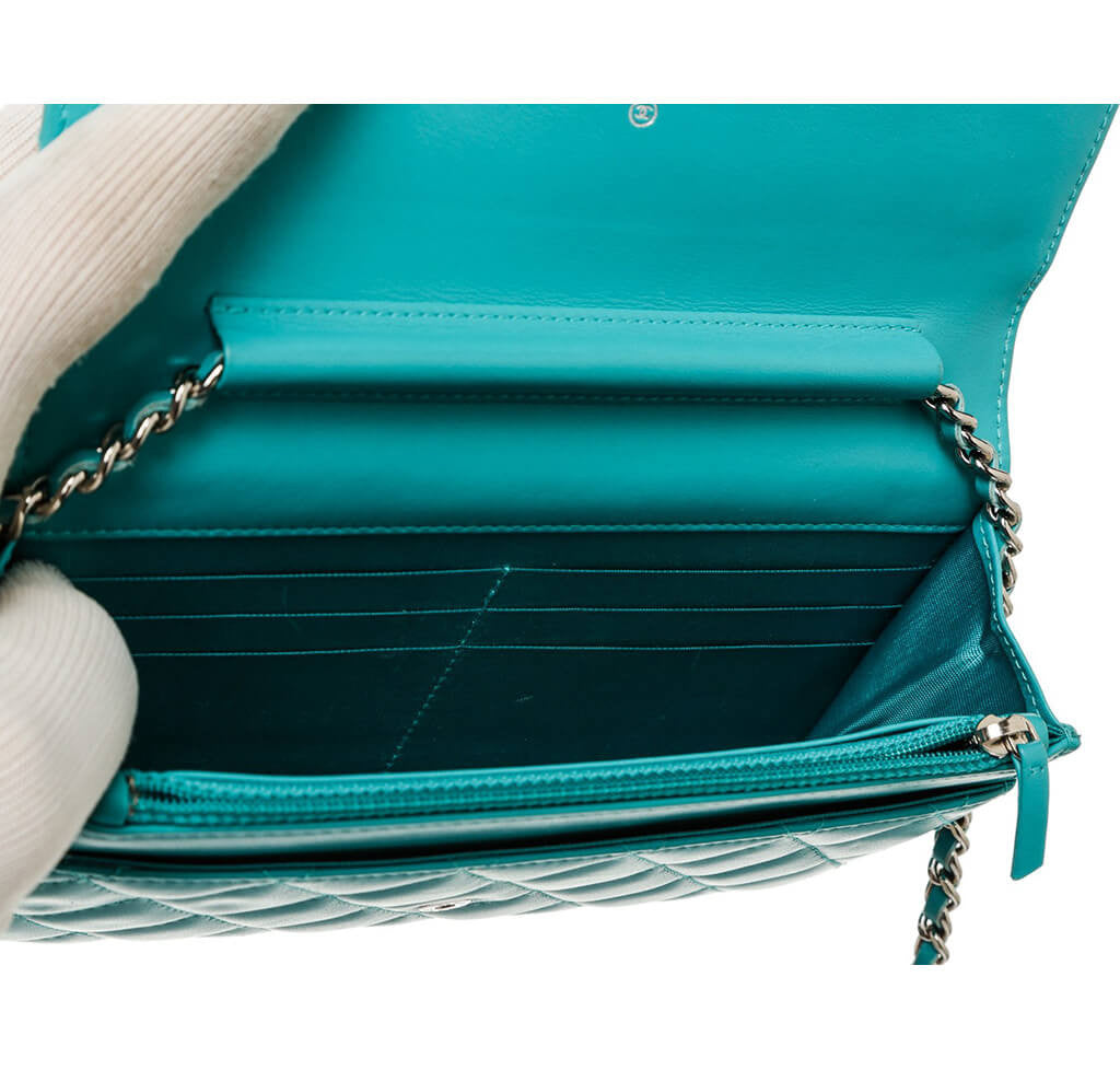 Chanel Turquoise Camellia Embossed Lambskin Leather Zippy Organizer Wallet  - Yoogi's Closet