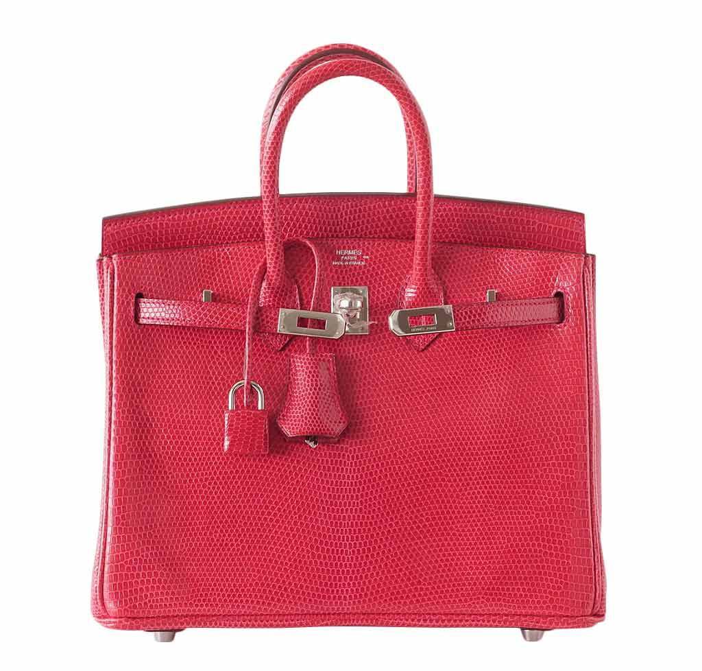 Hermes Birkin 25 Rouge Exotique Lezard Lizard Gold Hardware #D