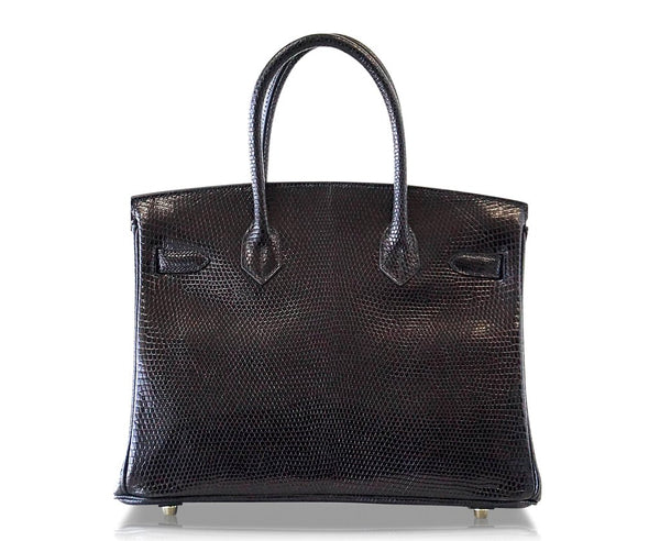 Hermès Birkin 30 Bag Noir Lizard Gold pristine back
