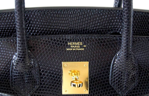 Hermès Birkin 30 Bag Noir Lizard Gold pristine embossing