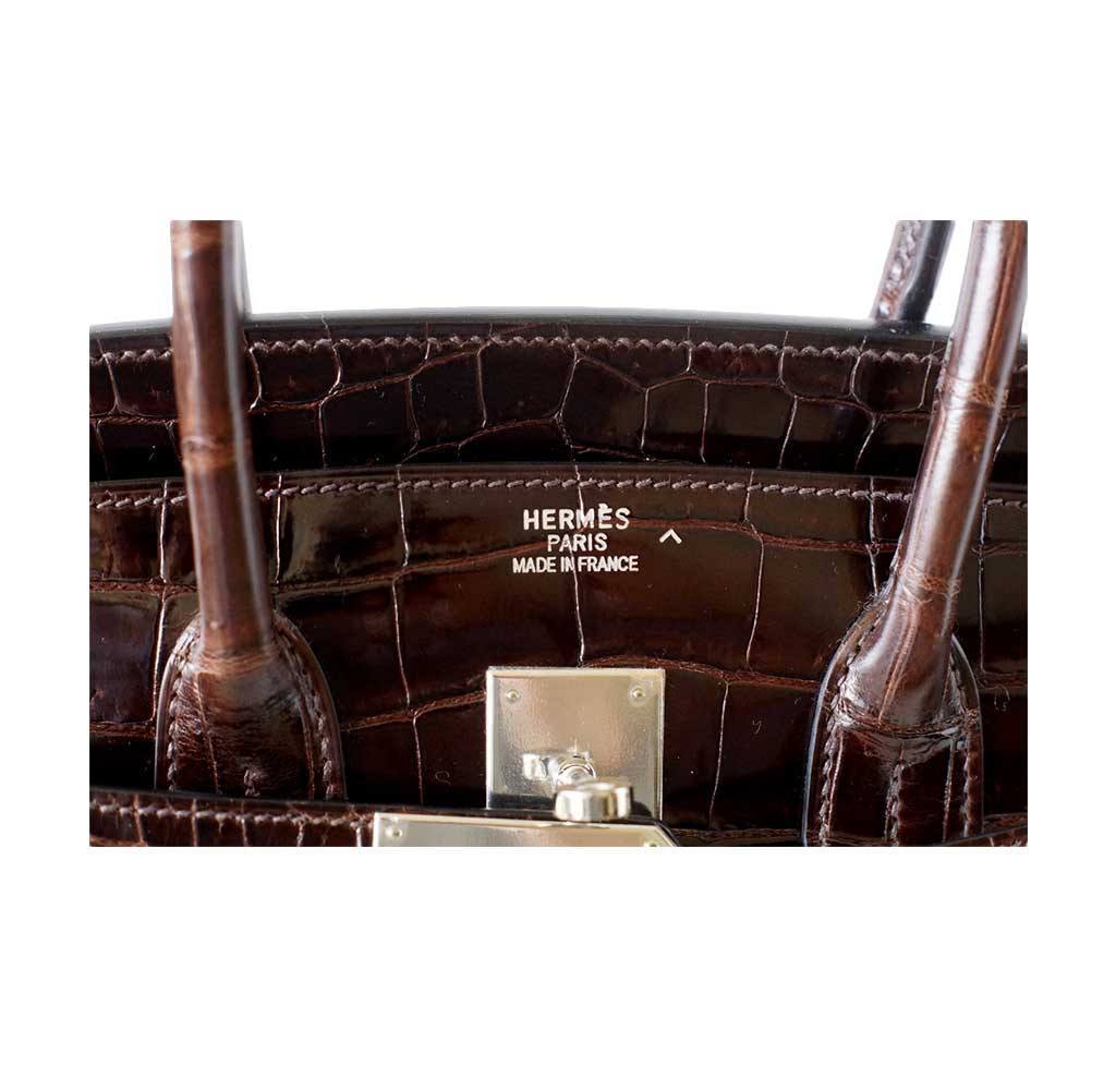 Hermes Birkin Bag 35cm Chocolate Brown Porosus Crocodile Palladium