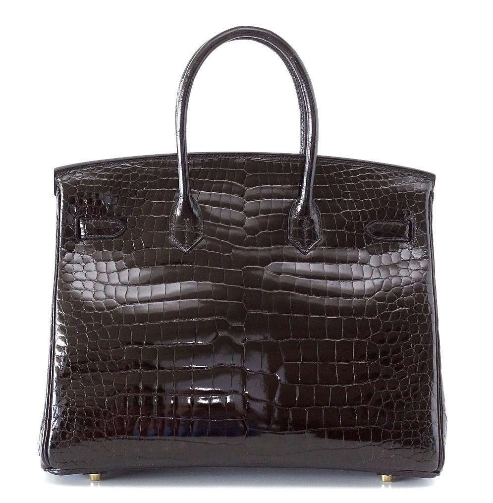 Hermes Birkin 35cm Black Noir Porosus Crocodile GHW Handbag Purse
