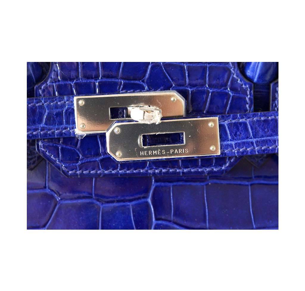 Hermès Bleu Electrique Birkin 30cm of Shiny Porosus Crocodile