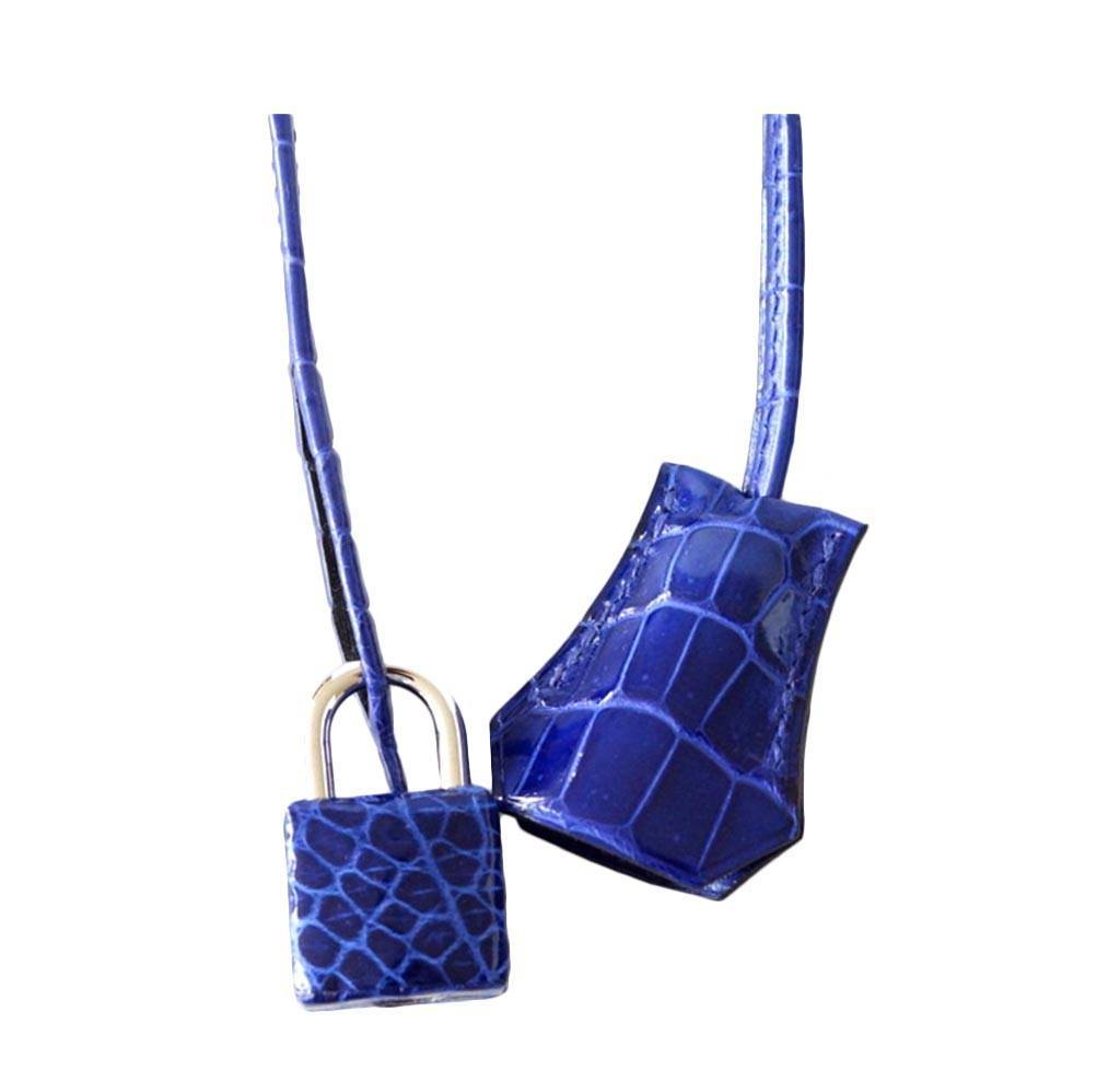 Hermes Shiny Porosus Crocodile 35cm Birkin Bleu Roi - Luxury In Reach