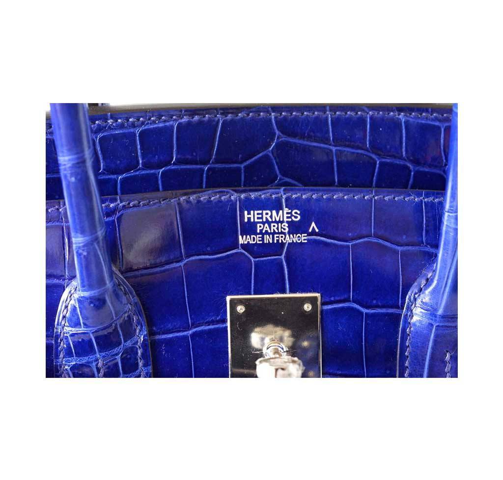 Hermes Birkin Blue Electric 35cm, Shiny Porosus Croc