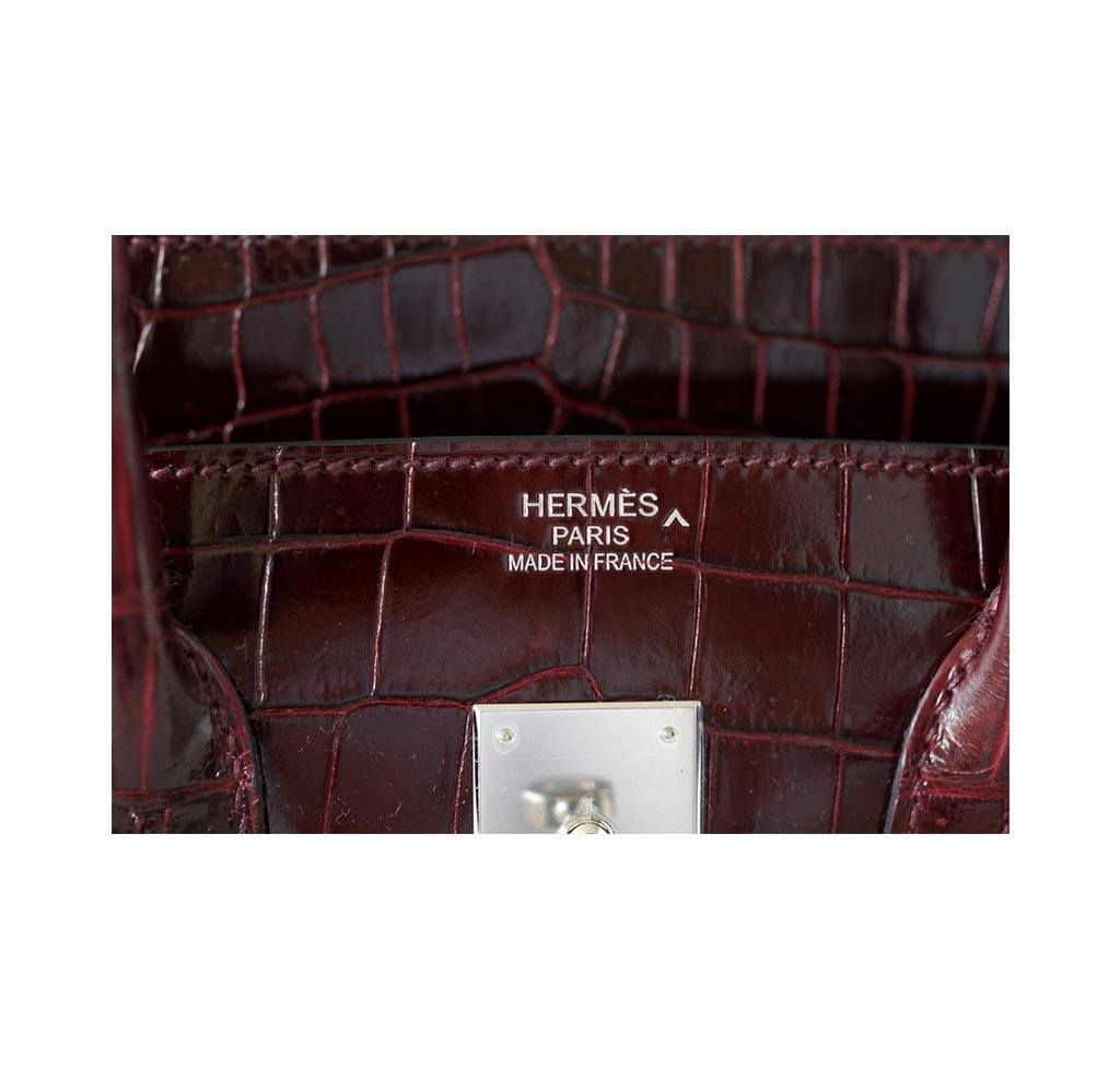 Hermes Birkin 35 Bordeaux Porosus Crocodile Bag Palladium Hardware