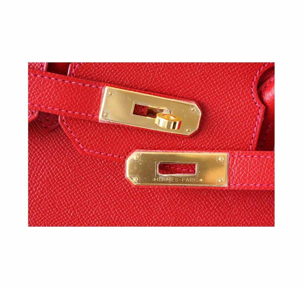 Hermes PHW Birkin 35 Hand Bag Veau Epsom Leather Rouge Casaque Red