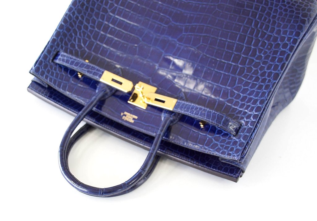 Birkin 35 crocodile handbag Hermès Blue in Crocodile - 25440044