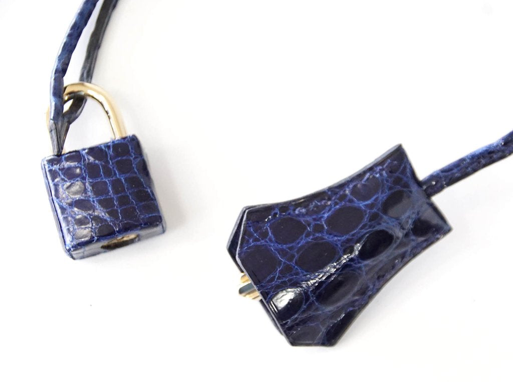 Hermes Kelly Cut Blue Sapphire Crocodile Gold Hardware