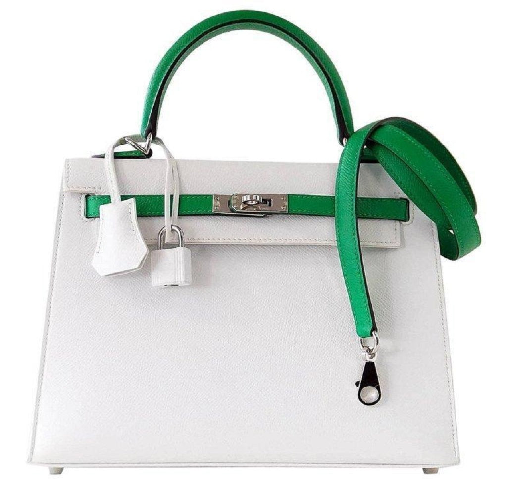 HERMES Kelly 25 Sellier Ostrich Exotic Green Palladium Top Handle