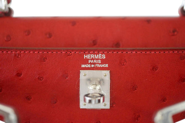 Hermes Kelly Sellier 25 Rouge Ostrich Palladium pristine embossing