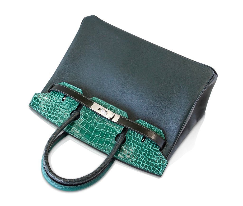 Hermes Birkin Bag 30cm Patchwork Emerald Green Crocodile Accent Palladium  Hardware