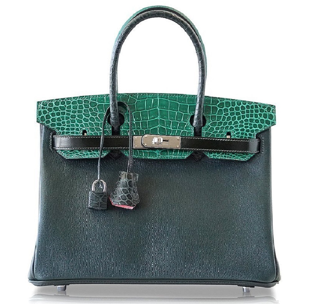 Hermès Birkin 30 Patchwork Vert Crocodile Bag PHW - Limited Edition