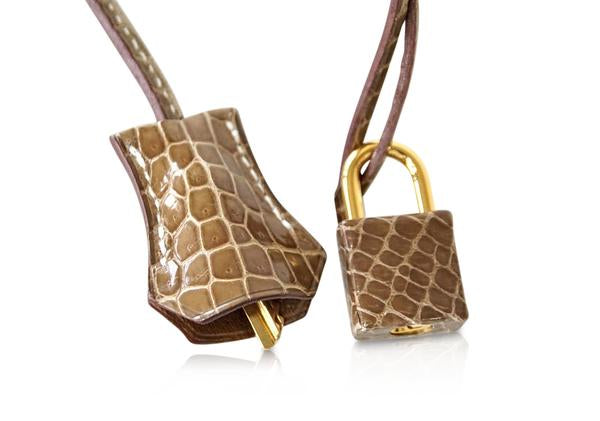 Genuine leather crocodile prints tote bag with lock and clochette