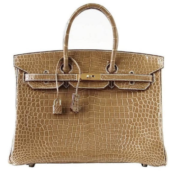 Hermès Birkin 35 Ficelle Porosus Crocodile Bag Gold pristine front