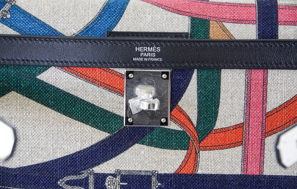 Hermes Kelly 32 Limited Edition Cavalcadour canvas noir swift palladium embossing