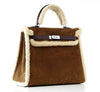 Hermes Kelly 35 Limited Edition Teddy Shearling brown sheepskin wool chevre palladium excellent front side
